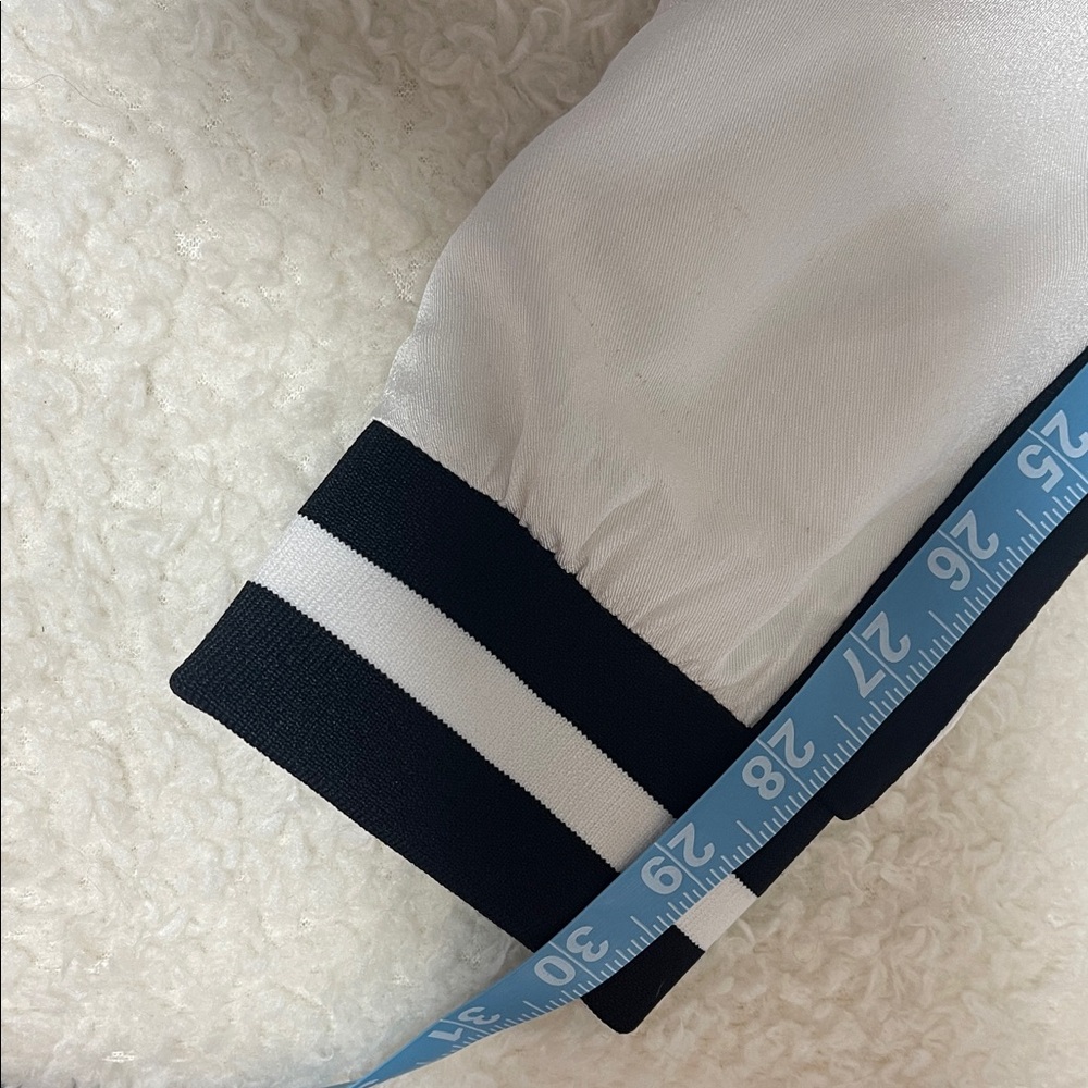 Forever 21 Satin Varsity Bomber Jacket Color Black Ivory Size M - Picture 12 of 16